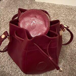 Cartier Burgundy Tulip Shoulder / Crossbody Bag + Rare Zip Pouch